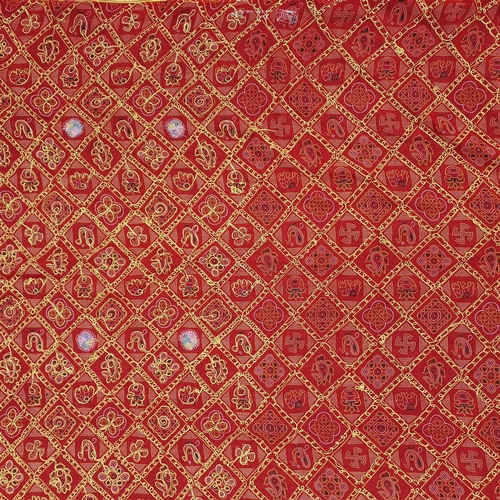 195 - A Group of Rugs , 2 Cushion Covers, 2 non slips under rugs  and a length of red and gold Fabric.