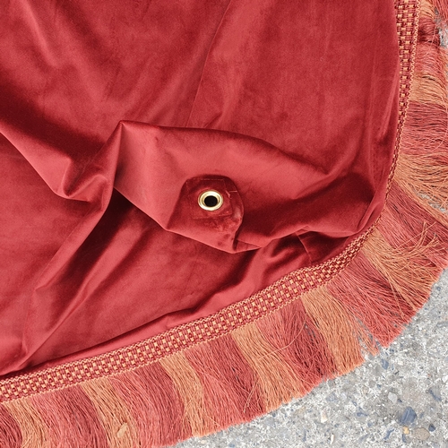 233 - A Red Velvet Canopy Cover , made of Really good quality Fabric , along with silk flags and other fab... 