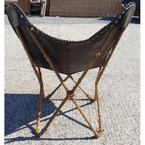 255 - MOONHAVEN Tomm's  Black Leather and Rope Chair .
( Metal base Framed)