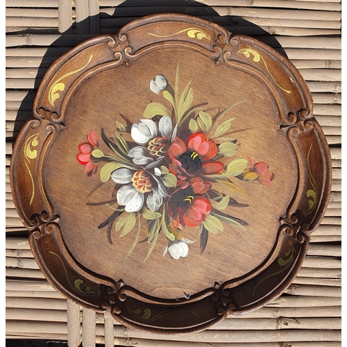 256 - A large Green Pottery Centre Bowl along with a wooden tray.
Diameter 50 cm approx.