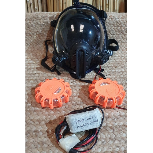 371 - A Moonhaven Gas Mask and 2 Orange Disc lights.