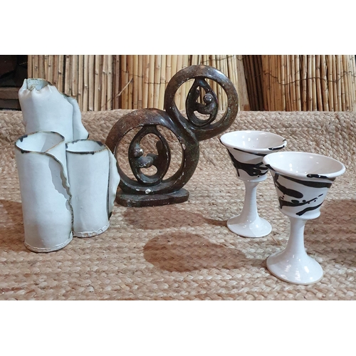 378 - A quantity of Decorative Items to include Pottery, glass ware  and a Marble Centre Piece .