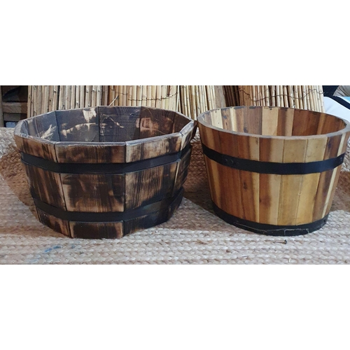 386 - 2 Wood Planters along with Wooden Bowl , box and carrier .
H 20 x D 40 cm