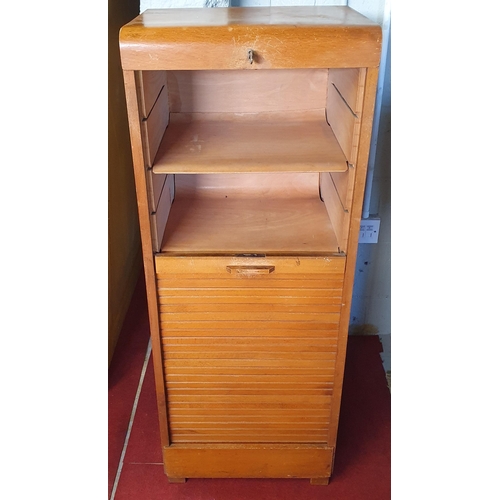 20 - A 20th Century Timber Filing Cabinet with tambour lift up door. 44 x 34 x H 116 cm approx.