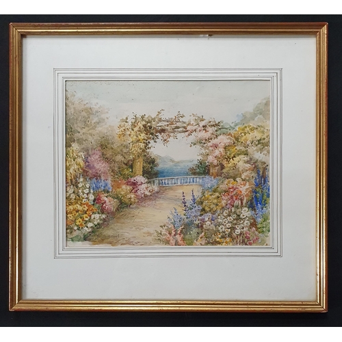 21 - An early 20th Century Watercolour still life of a garden setting. Signed M Fennell LL. 25 x 32 cm ap... 