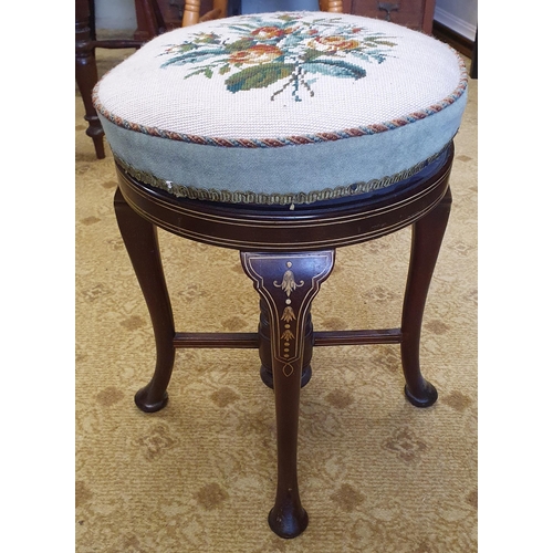 48 - A really good late 19th early 20th Century Mahogany and Inlaid revolving Piano Stool with tapestry s... 