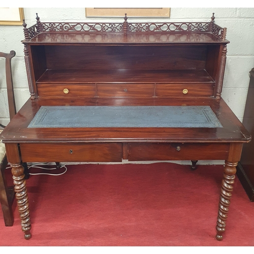 55 - A Superb 19th Century Writing Desk on turned barley twist supports, twin frieze drawer and gallery b... 