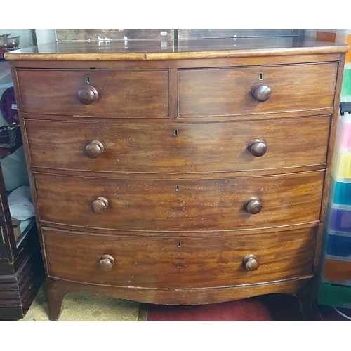 70 - A good Mahogany bow fronted Chest of Drawers two short over three long with original timber knobs. 1... 