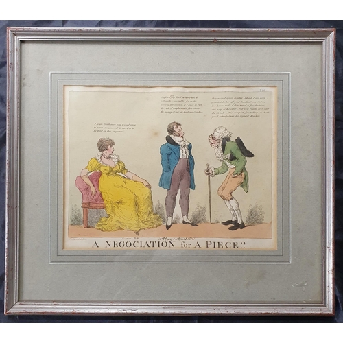 85 - An early 19th Century hand coloured Caricature  Engraving Negotiation of Peace. 46 x 52 cm approx.