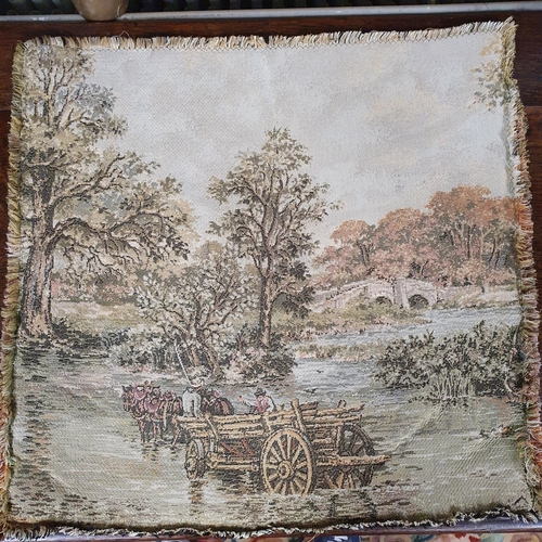 97 - Two Tapestry Panels along with a stool. 48 x 48, 34 x 23 x H 19 cm approx.