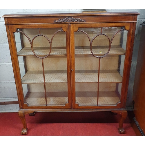 127 - An early 20th Century Mahogany glazed Display Cabinet with floral glazed panelled front. 107 x 35 x ... 