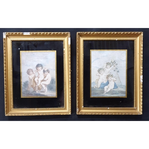 131 - Two coloured Engravings of Cherubs in eglomise slipped frames. 31 x 25  cm approx.