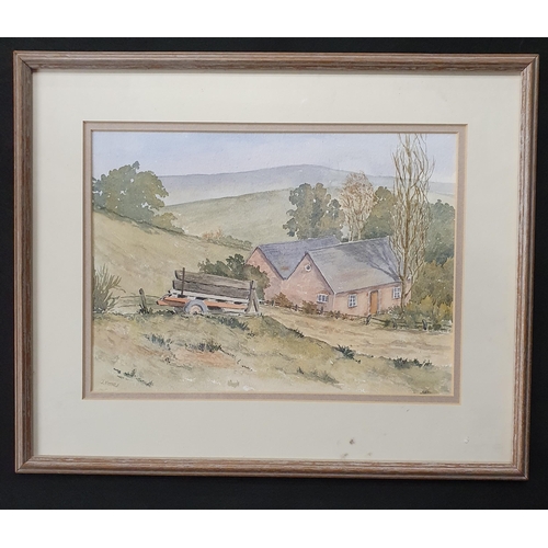 142 - Janet Moores. Two 20th Century Watercolours of farming scenes with rolling hills. Signed LL. 26 x 35... 