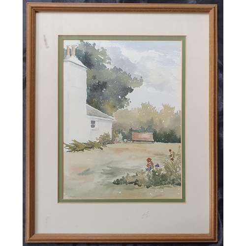 153 - Janet Moores. A 20th Century Watercolour of a garden scene. Signed LL. 29 x 22 cm approx.