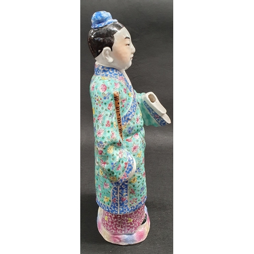 186 - A good early Oriental Figure of a Man with hand painted decoration. H 33 cm approx.