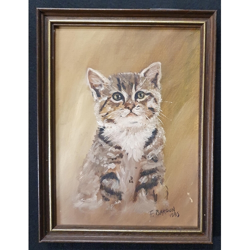 190 - A 20th Century Oil on Board of a Kitten by F Bardon. Signed and dated LR. 19 x 14 cm approx.