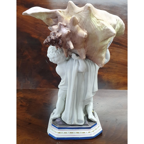 208 - A good Parian Ware Figure of a Cherub holding up a shell along with a single hand painted candlestic... 