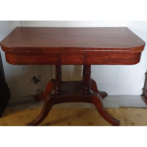 235 - A really good Regency Mahogany foldover Card Table with quatrefoil splayed platform base, with venee... 