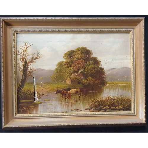 251 - A pair of 19th early 20th Century Oils on Canvas of country scenes, cattle beside a bridge. Signed G... 