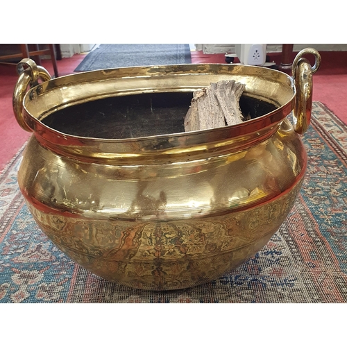 279 - A Fantastic 19th Century Brass Cauldron with very large ring handles. 39 x 41 x H 33 cm approx.