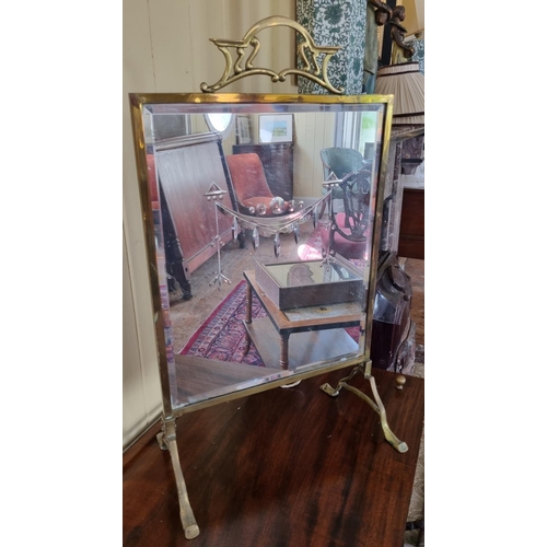 1040 - A good Art Nouveau Brass fire Screen with etched mirror glass. W39 x H68cm approx.