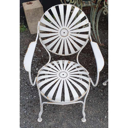 1108 - Two white metal Francois Carre style garden Chairs.