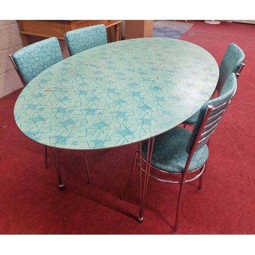 1509 - A 1960'S Retro Dining Table with Matching Blue and Chrome Chairs.