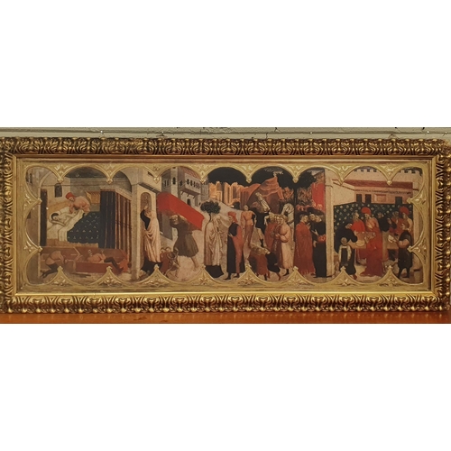 1551 - A Large well framed Medieval Style Picture Print  .
H 63  x W 160 cm approx.