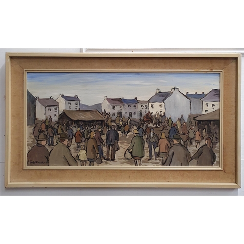 Gladys McCabe. 1918-2018, ROI, FRSA. An Oil on Board 'Market day Co Galway'. Signed LL. 37 x 75 cm approx.