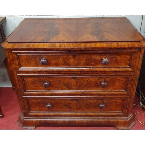 71 - A Fantastic 19th Century Mahogany three drawer Chest with flame grained Mahogany outline. W 110 x D ... 