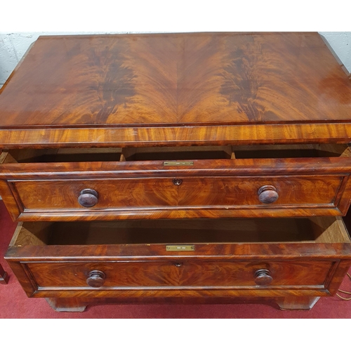 71 - A Fantastic 19th Century Mahogany three drawer Chest with flame grained Mahogany outline. W 110 x D ... 