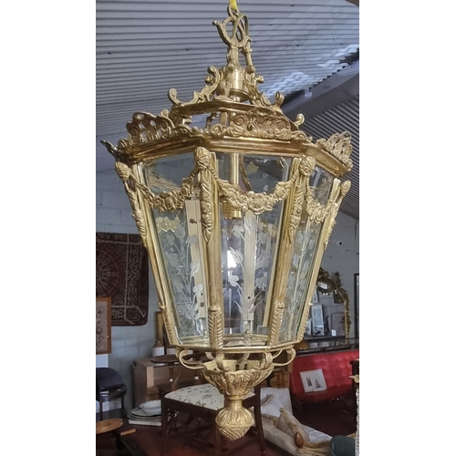 657 - A really good Brass Lantern with etched Glass panels.