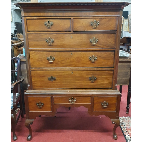 849 - A Georgian Mahogany Chest on Stand, the chest of three long and two short graduated drawers beneath ... 