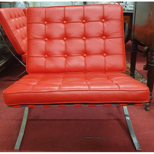 861 - A red leather Chrome frame Barcelona style Chair.
W 75 x SH 41 x BH 83 cm approx.