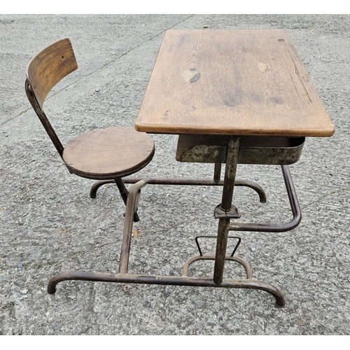 996 - An unusual Metal and Timber retro school Desk. 69 x 89 x H 70 cm approx.