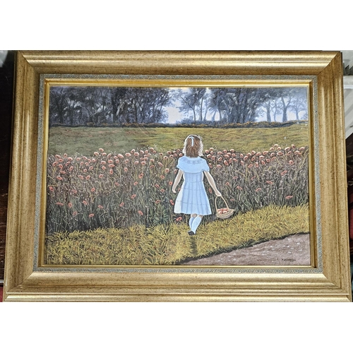 652 - John Woodfull. A 20th Century Pastel of a Girl going into a poppy field. Signed LR.