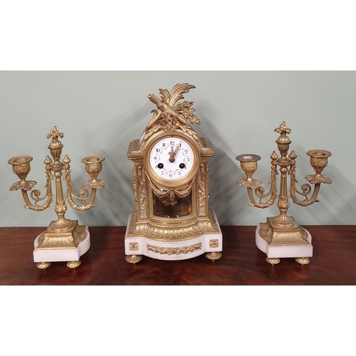 794 - A Fantastic 19th Century Ormolu Clock Garniture set with white marble base.
H 32 x 17 x 12 cm approx... 