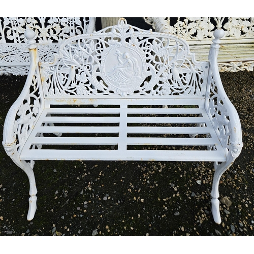 1020 - A good heavy cast Iron Bench with pierced outline. H 88 x W 102 x D 57 cm approx.