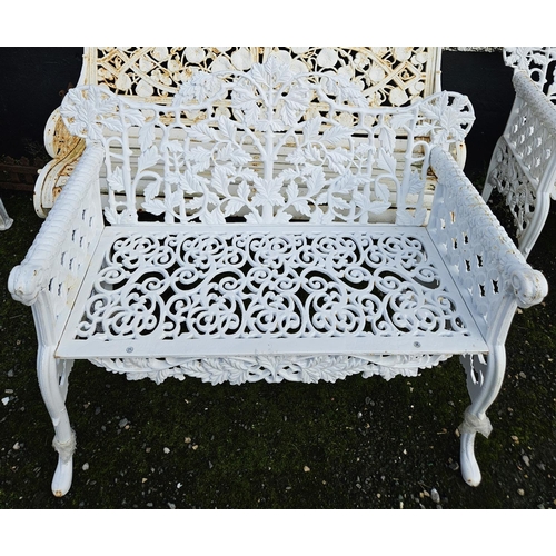 1021 - A good heavy cast Iron Bench with pierced outline. H 88 x W 102 x D 57 cm approx.