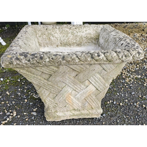 1037 - A Stone Pot with lattice work outline.
H 39 x W 48 x D 48 cm approx.