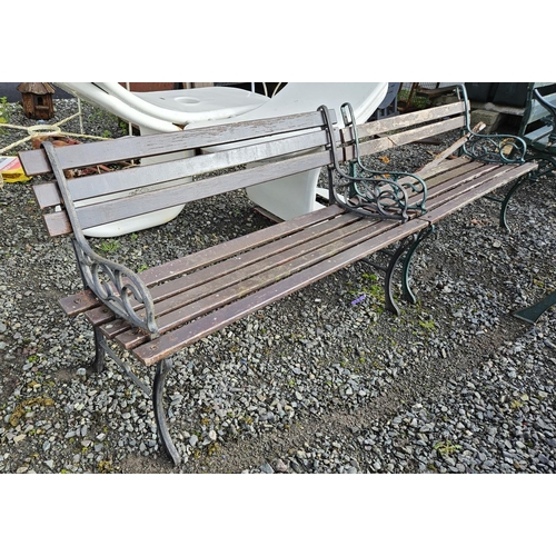 1044 - A pair of Timber and Metal Benches one needing repair. H 70 x W 122 x D 55 cm approx.