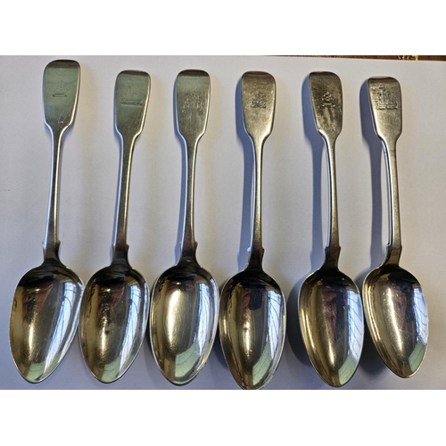 389 - A group of six 19th Century Irish Spoons to include Christopher Cummins, John Smith etc. 250 gms app... 