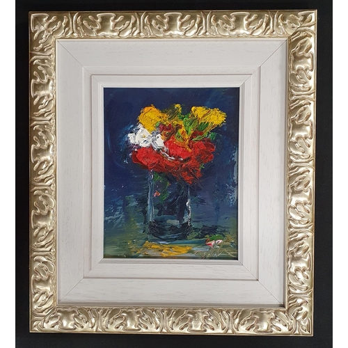 817 - Declan Marry (Irish), oil on canvas still life of Flowers in a vase, H 24 x 20 cm approx.