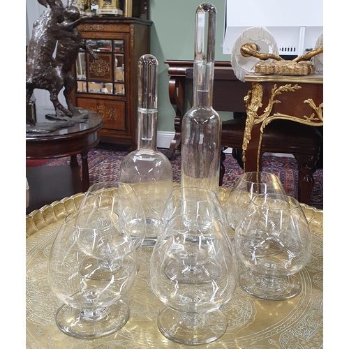 847 - A good set of six Brandy Balloons along with two Decanters. Tallest H 42 cm approx.