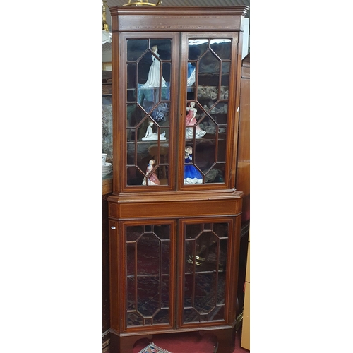 869 - A good Edwardian Mahogany Inlaid corner Display Cabinet with astragal glazed doors.
H 182 x 72 x 48 ... 