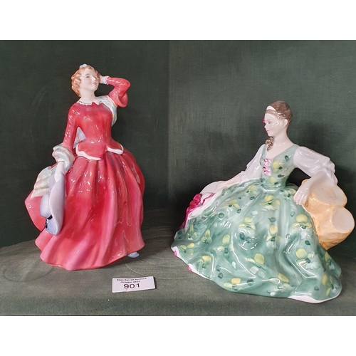 901 - Two Royal Doulton Figures. 'Blithe morning' and 'Elyse'. H 18 cm approx.