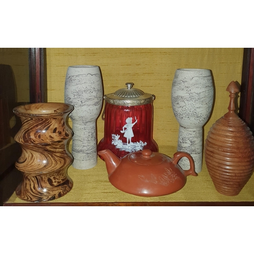 2 - A Group of clay and wood craft items and crystal stone.