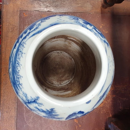 86 - A good pair of blue and white ground Ginger Pots, lacking lids. H 27 cm approx.