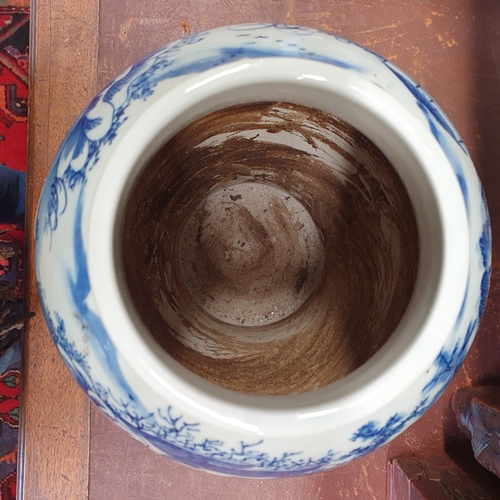 86 - A good pair of blue and white ground Ginger Pots, lacking lids. H 27 cm approx.