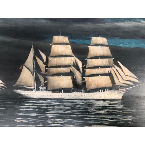 Peter McDonagh Wood (1914 - 1982) a large oil on Canvas of sailing Ships to include the Belgian Barquentine The Mercator, Norwegian Baroque The Staatsgraad Lemauhl and Norwegian ship The Christian Radich, signed lower right and inscribed verso, 122 X 56 cm approx.